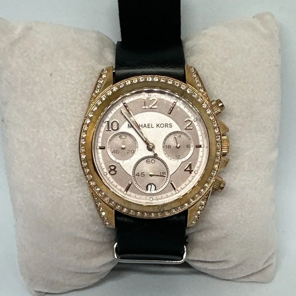 Michael Kors Blair MK5943 Women's Black Leather Analog Dial Quartz Watch HME431